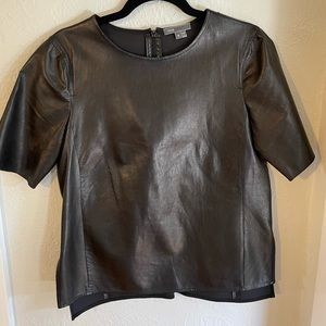 Vince Lamb Leather Short Sleeve Top
